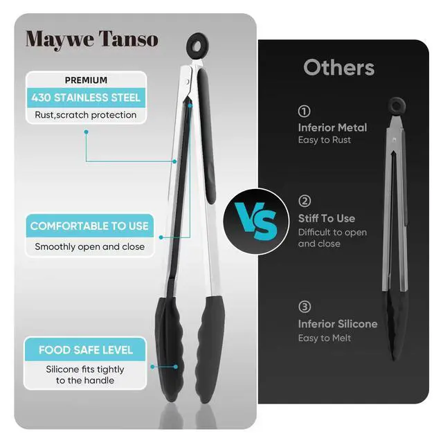 Alt view image 5 of 7 - 12-Inch Kitchen Tongs for Cooking with Silicone Tip,Black