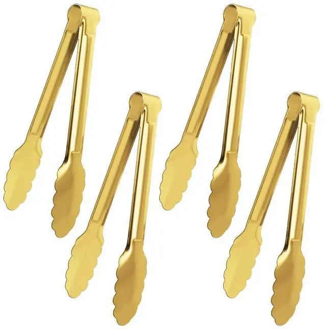 Main image of 4 Pack Gold Serving Tongs Buffet Tongs Serving Utensils Salad Tongs Stainless Steel Gold Plated Buffet Serving Tongs,9 Inch