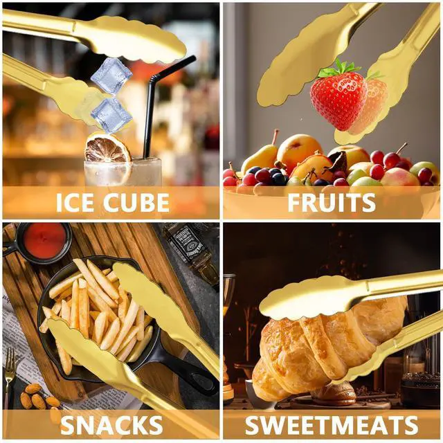 Alt view image 5 of 7 - 4 Pack Gold Serving Tongs Buffet Tongs Serving Utensils Salad Tongs Stainless Steel Gold Plated Buffet Serving Tongs,9 Inch