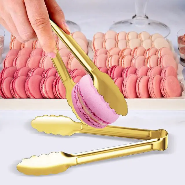 Alt view image 7 of 7 - 4 Pack Gold Serving Tongs Buffet Tongs Serving Utensils Salad Tongs Stainless Steel Gold Plated Buffet Serving Tongs,9 Inch