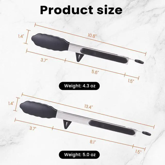 Alt view image 7 of 7 - Kitchen Cooking Tongs Set, 9" & 12", Black, 2 Pack