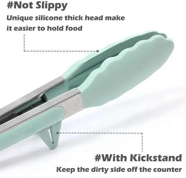 Alt view image 2 of 7 - 9" Kitchen Tongs for cooking with Silicone Tips, 3Pcs Serving Tongs, Green