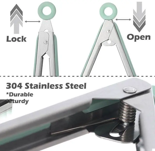 Alt view image 3 of 7 - 9" Kitchen Tongs for cooking with Silicone Tips, 3Pcs Serving Tongs, Green