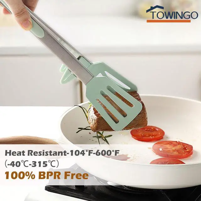 Alt view image 4 of 7 - 9" Kitchen Tongs for cooking with Silicone Tips, 3Pcs Serving Tongs, Green