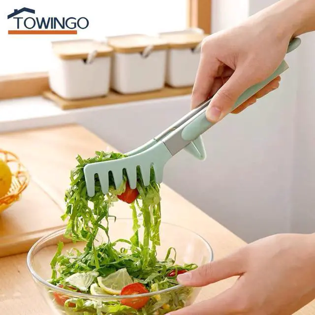Alt view image 6 of 7 - 9" Kitchen Tongs for cooking with Silicone Tips, 3Pcs Serving Tongs, Green