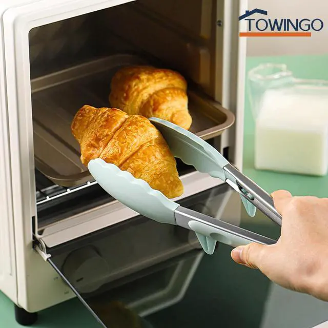 Alt view image 7 of 7 - 9" Kitchen Tongs for cooking with Silicone Tips, 3Pcs Serving Tongs, Green