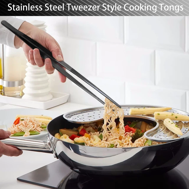 Alt view image 7 of 7 - 2 Pcs 12-Inch Kitchen Tweezers Tongs with Precision Serrated Tips, Stainless Steel Chef Tweezer Professional Cooking Tweezers for BBQ, Plating and Serving (12-Inch, Black)