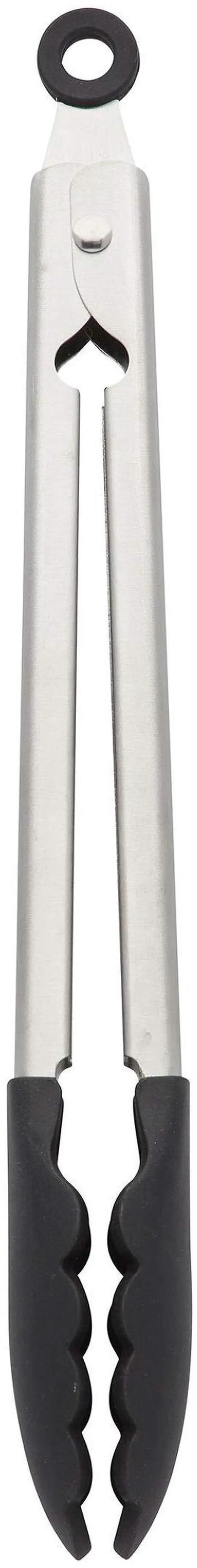 Main image of Silicone Tipped Stainless Steel Tongs, 12 Inch, Black