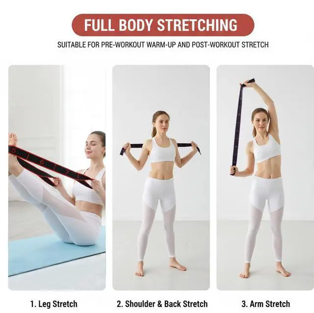 Alt view image 3 of 7 - 2 Pack Numbered 8 Loop Stretching Strap, Multi-Loop Fitness Resistance Bands for Yoga, Gymnastics, Pilates, Elastic Training Band with Markings, Includes Extra Elastic Loop Band for Home Gym Workout