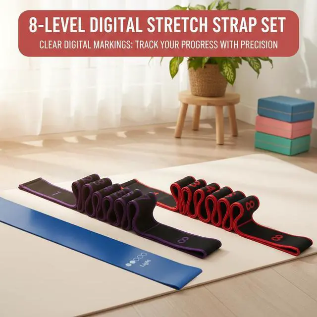 Alt view image 4 of 7 - 2 Pack Numbered 8 Loop Stretching Strap, Multi-Loop Fitness Resistance Bands for Yoga, Gymnastics, Pilates, Elastic Training Band with Markings, Includes Extra Elastic Loop Band for Home Gym Workout