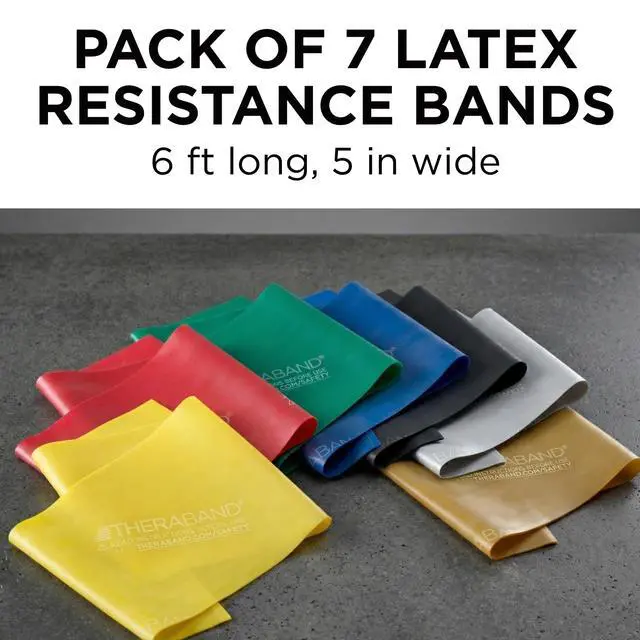 Alt view image 2 of 7 - Professional Latex Resistance Band Set, Pack of 7, 6 Ft