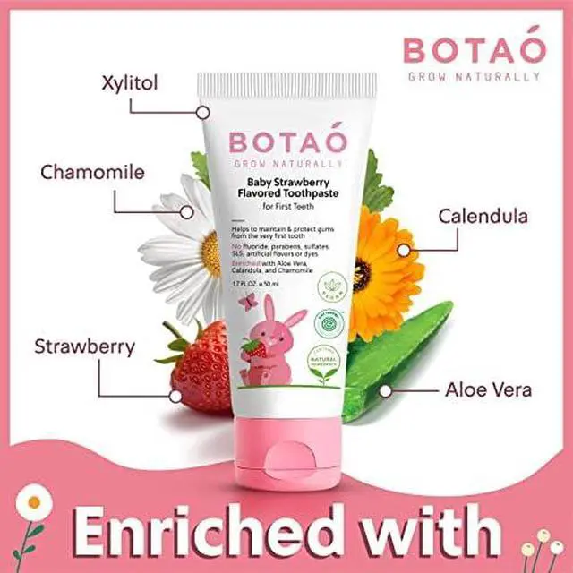 Alt view image 3 of 6 - Fluoride Free Toddler Toothpaste | Strawberry Flavored - Training Toothpaste for Toddlers | EWG Verified, Vegan, SLS Free, Safe to Swallow, Aloe Vera (2Pack)