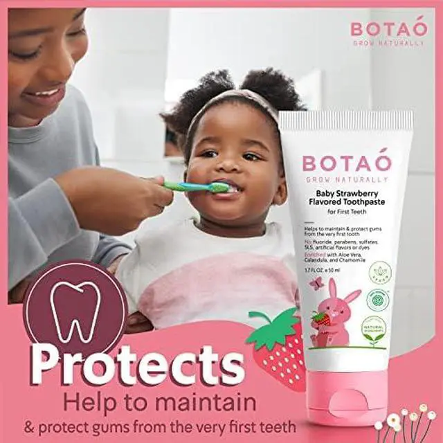 Alt view image 4 of 6 - Fluoride Free Toddler Toothpaste | Strawberry Flavored - Training Toothpaste for Toddlers | EWG Verified, Vegan, SLS Free, Safe to Swallow, Aloe Vera (2Pack)