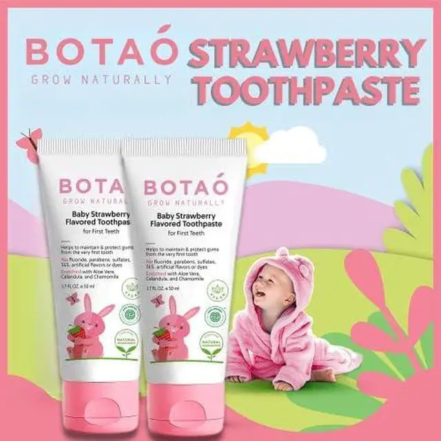 Alt view image 5 of 6 - Fluoride Free Toddler Toothpaste | Strawberry Flavored - Training Toothpaste for Toddlers | EWG Verified, Vegan, SLS Free, Safe to Swallow, Aloe Vera (2Pack)