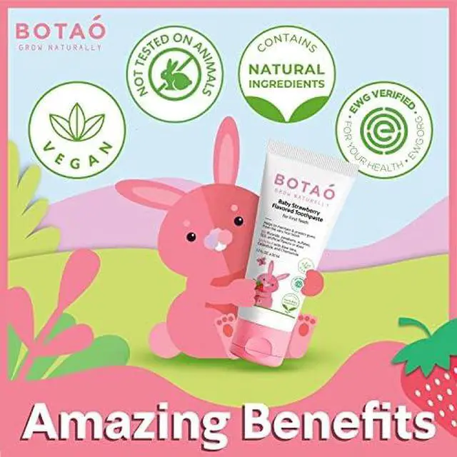 Alt view image 6 of 6 - Fluoride Free Toddler Toothpaste | Strawberry Flavored - Training Toothpaste for Toddlers | EWG Verified, Vegan, SLS Free, Safe to Swallow, Aloe Vera (2Pack)
