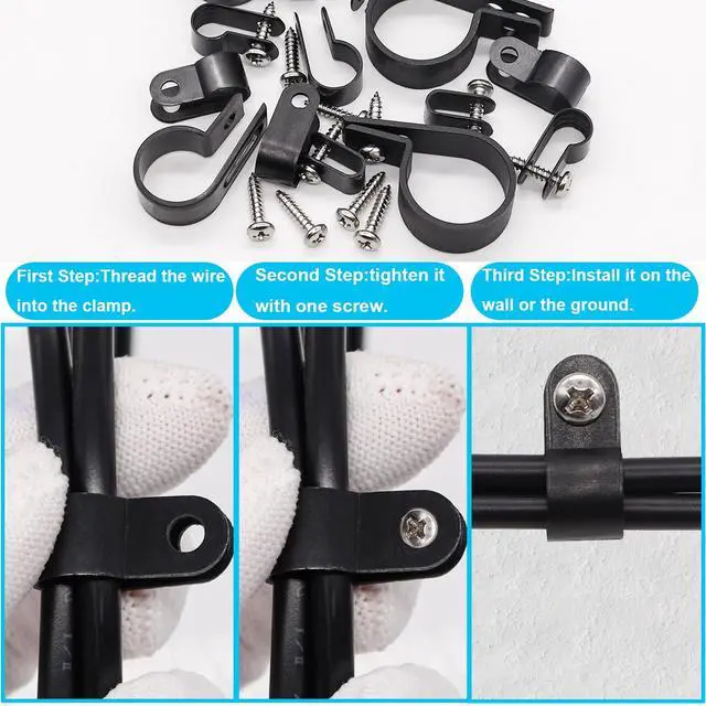 Alt view image 5 of 6 - 306PCS Black Cable Clamps Nylon Plastic R-Type 6 Sizes 3/16'' 1/4'' 3/8'' 1/2'' 3/4'' 1'' Cable Mounting Wire Clips Assortment Kit with Screws for Wire Management H-049