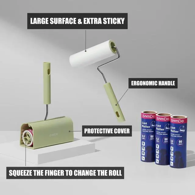 Alt view image 3 of 6 - Extra Sticky Large Surface Lint Roller, 6.3''Wide Roller for Pet Hair | Long Handle Lint Remover for Couch, Furniture, Clothes, Dog & Cat Hair Remover (4 Refills / 360 Sheets)