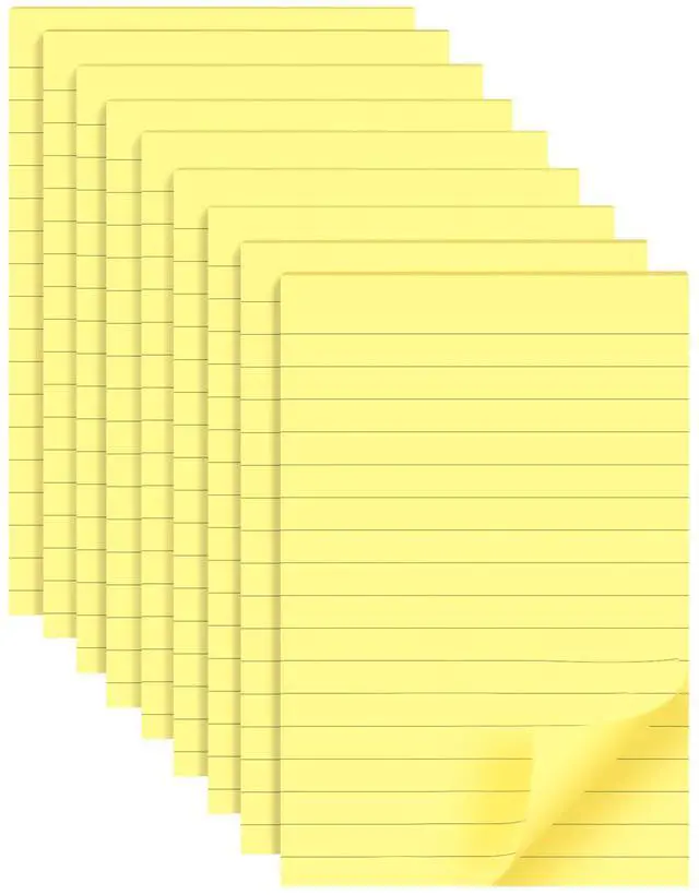 Main image of 9 Pads Lined Sticky Notes 4x6 inch Post, Yellow, Clean Removal, Self-Stick Pads 40 Sheets/Pad