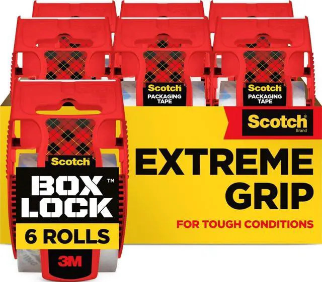Main image of Box Lock Packing Tape, Clear, 1.88 in. x 22.2 yd., 6 Rolls | Extreme Grip Box Packaging Tape for Shipping and Mailing, with Dispensers