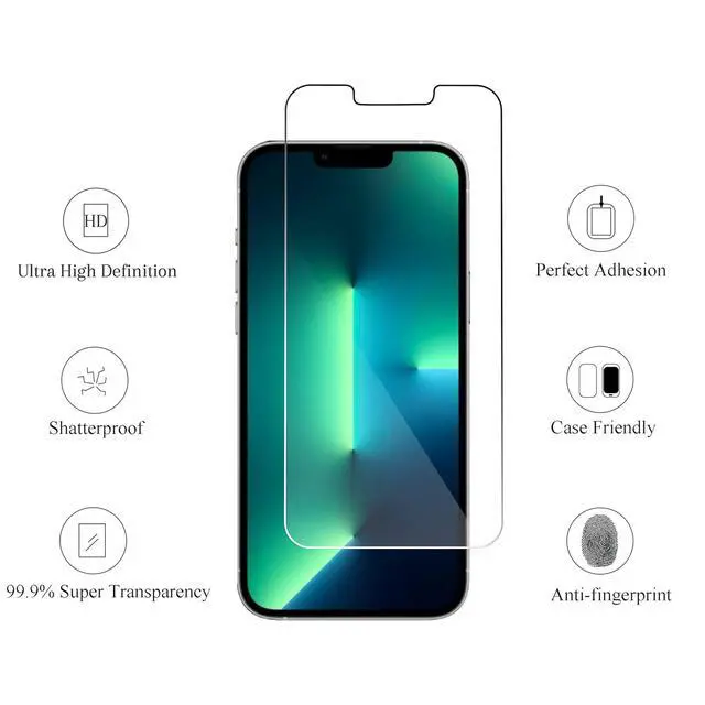 Alt view image 2 of 6 - Screen Protector + Camera Lens Protector for iPhone 13 Pro Max | 2+2 Pack, 6.7 Inch, Tempered Glass Camera Lens Protector Included, HD, Case Friendly