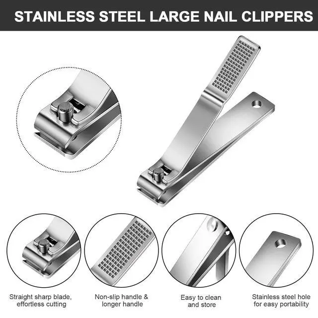 Alt view image 3 of 6 - 6 Pcs Large Toenail Clippers Straight Edge Thick Nails,Silver | Stainless Steel Nail Clippers for Men Women, Sharp Straight Blade, Professional Toe Care, Durable Heavy Duty Cutters