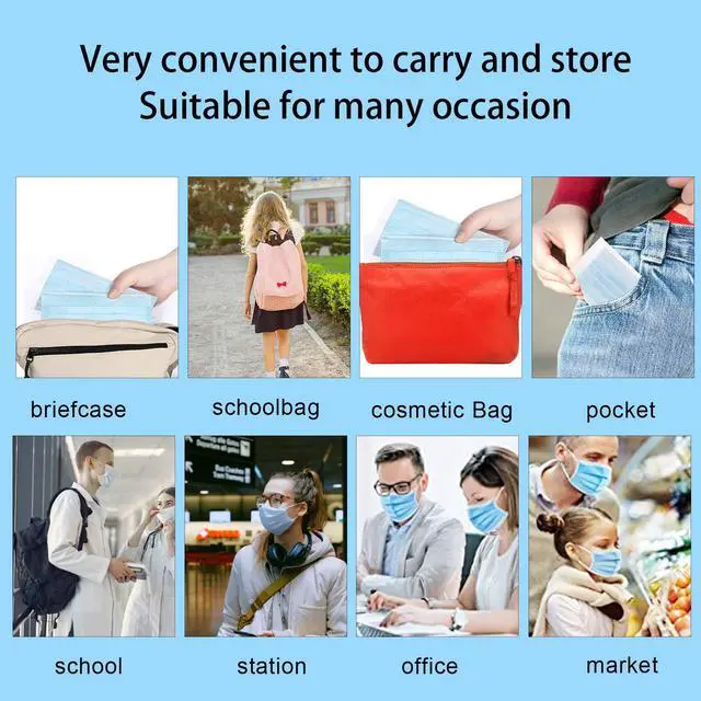 Alt view image 4 of 7 - Disposable Face Mask Individually Wrapped 50 Pack 3-layer Filter Face Masks | Soft Stretch Ear Loops, Metal Nose Wire Clip, Breathable Protection, Safety Daily Work Use, Blue Face Mask for Adults