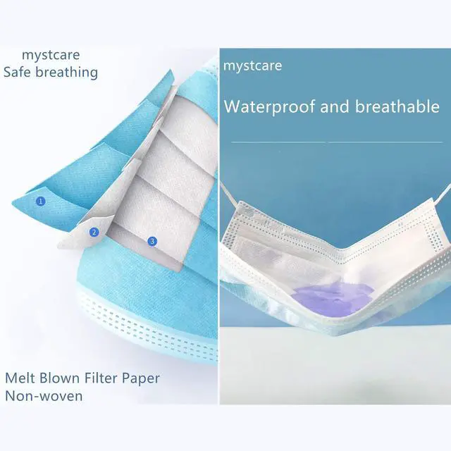 Alt view image 5 of 7 - Disposable Face Mask Individually Wrapped 50 Pack 3-layer Filter Face Masks | Soft Stretch Ear Loops, Metal Nose Wire Clip, Breathable Protection, Safety Daily Work Use, Blue Face Mask for Adults