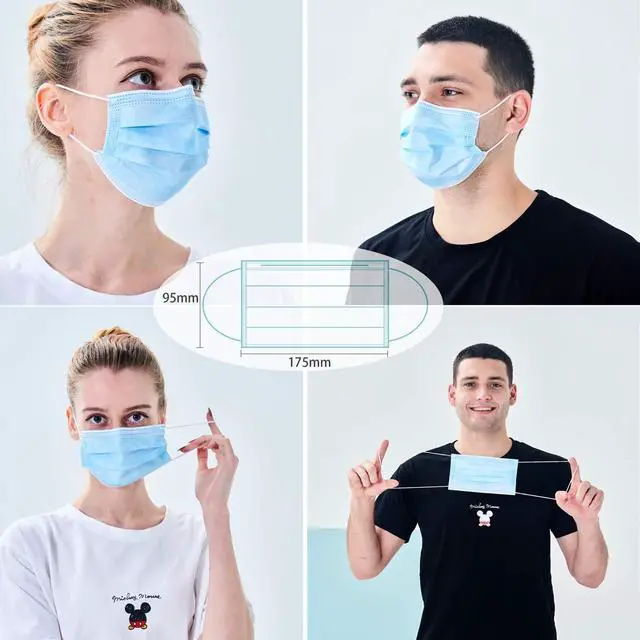 Alt view image 6 of 7 - Disposable Face Mask Individually Wrapped 50 Pack 3-layer Filter Face Masks | Soft Stretch Ear Loops, Metal Nose Wire Clip, Breathable Protection, Safety Daily Work Use, Blue Face Mask for Adults