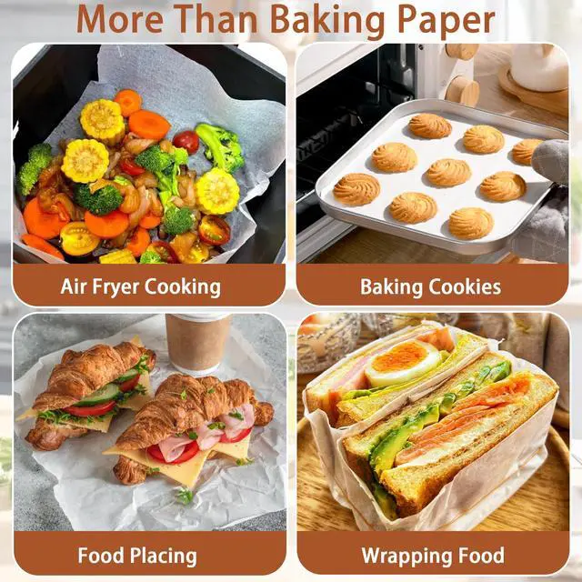 Alt view image 4 of 6 - 200 Pcs 8x8 Inch Parchment Paper Sheets,Food Grade Precut Baking Paper, Non-Stick & Greaseproof Square Pan Liners for Cake Pan, Air Fryer, Baking - White