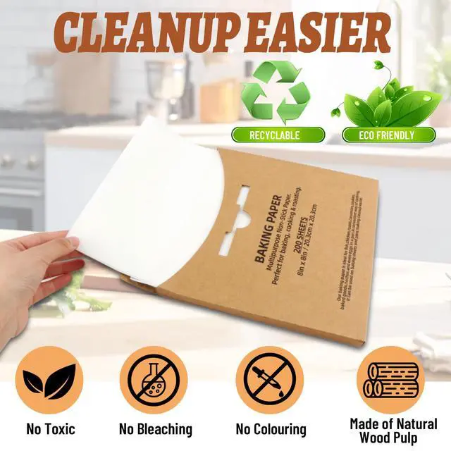 Alt view image 2 of 6 - 200 Pcs 8x8 Inch Parchment Paper Sheets,Food Grade Precut Baking Paper, Non-Stick & Greaseproof Square Pan Liners for Cake Pan, Air Fryer, Baking - White