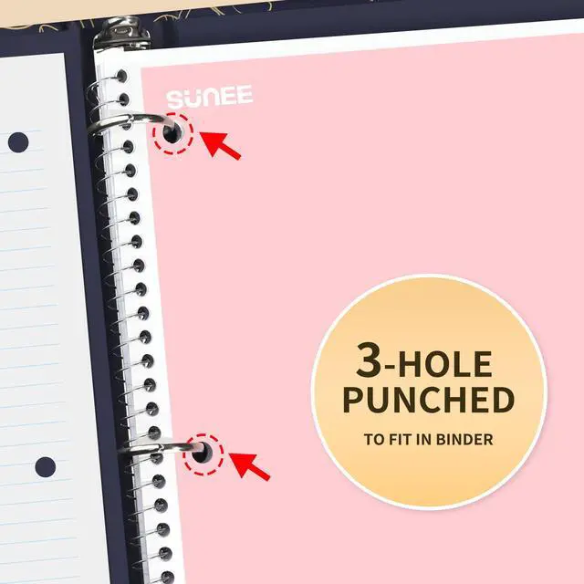 Alt view image 5 of 7 - Spiral Notebooks College Ruled, 1-Subject, 4 Pack, 8 x 10-1/2 in, 70 Sheets, 3-Hole Punched 70gsm Paper, Pastel Pink, Purple, Blue, Green for School, Home & Office, Writing Journal