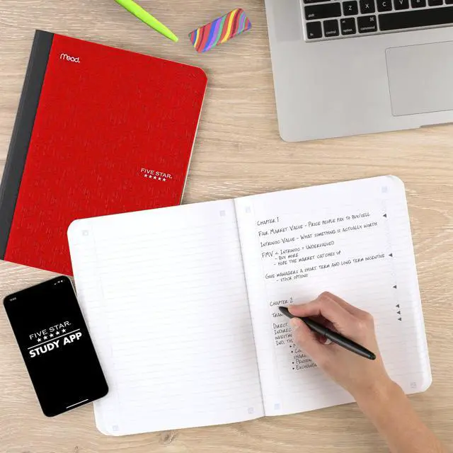 Alt view image 4 of 7 - Composition Book + Study App, 4 Pack, College Ruled Paper, 7-1/2" x 9-3/4", 80 Sheets, Forest Green, Pacific Blue, Fire Red and Black (850065B-ECM)