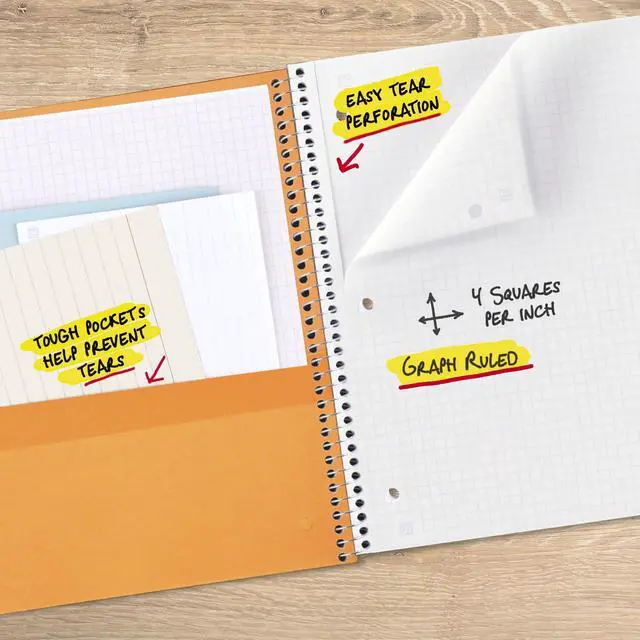 Alt view image 5 of 7 - Spiral Notebook + Study App, 1 Subject, Graph Ruled Paper, 8-1/2" x 11", 100 Sheets, Fights Ink Bleed, Water Resistant Cover, Black (73679)