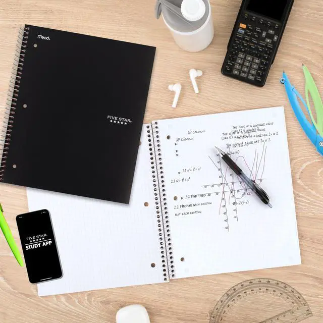 Alt view image 3 of 7 - Spiral Notebook + Study App, 1 Subject, Graph Ruled Paper, 8-1/2" x 11", 100 Sheets, Fights Ink Bleed, Water Resistant Cover, Black (73679)