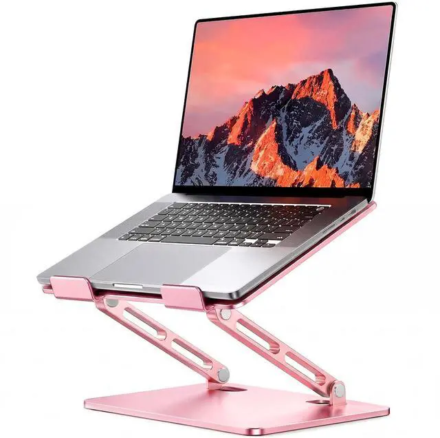 Main image of Aluminum Laptop Stand, Adjustable Laptop Stand for Desk Foldable -Pink | Portable Laptop Riser, Ergonomic Computer Notebook Holder for Desk, Office Desk Accessories (10-15.6'')