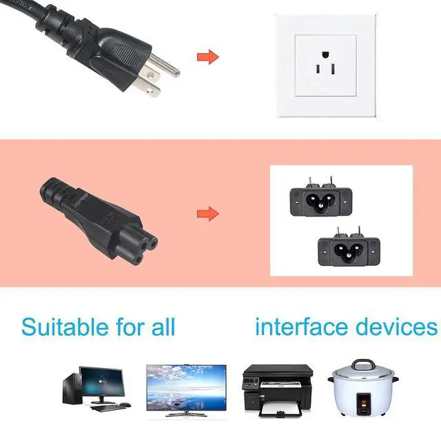 Alt view image 3 of 7 - US Standard Laptop Power Cord - 6FT / 1.8m 18AWG NEMA 5-15P to Iec 60320 C5 Universal 3 Prong AC Power Cable Replacement Desktop Charger 3 Pin 10A 125V Wire for Notebook Computer Adapter TV Printer