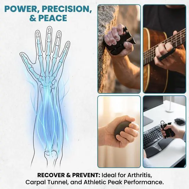 Alt view image 4 of 7 - Grip Strength Trainer 6 Pack Hand Forearm Finger Workout Set | 2 Auto-Count Adjustable Grippers, Finger Trainer, Stretcher, Grip Ring, Stress Ball for Strength Training & Injury Recovery