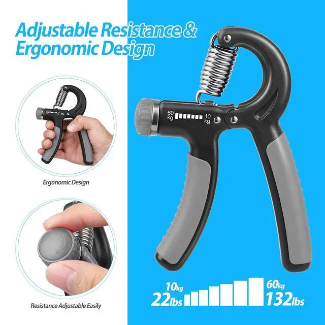 Alt view image 4 of 6 - 2 Pack Grip Strength Trainer, Hand Grip Strengthener, Adjustable Resistance 22-132Lbs (10-60kg), Forearm Strengthener, Perfect for Musicians Athletes - Grey