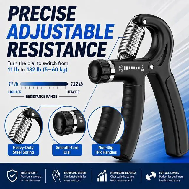 Alt view image 3 of 7 - Grip Strength Trainer 2 Pack, Adjustable Hand Grip Strengthener 11-132 lbs