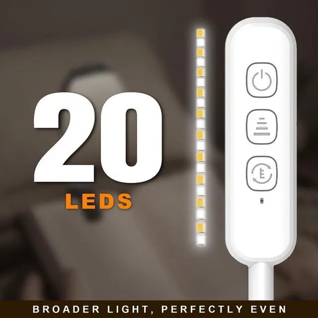Alt view image 2 of 7 - Rechargeable 20 LED Book Light for Reading in Bed | Energy Saving with Extended 60Hrs Runtime, 15-Level Stepless Dimming, Flexible Lightweight Clip on Light for Studying, Travel, White