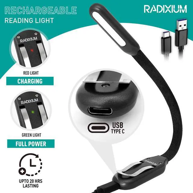Alt view image 4 of 7 - Slim Rechargeable Book Reading Light, Eye Caring LED with 4 Color Temperatures, Portable Clip on Book Light for Reading in Bed & Travelling. Prefect Elegant White Book Lover.(Black)