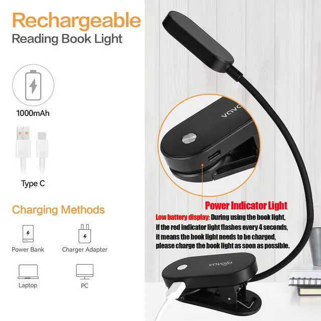 Alt view image 4 of 6 - Rechargeable Book Light, 14 LEDs Eye Care Clip On Amber Reading Light for Bookworms Reading in Bed with 9 Colors 9 Brightness(Black)