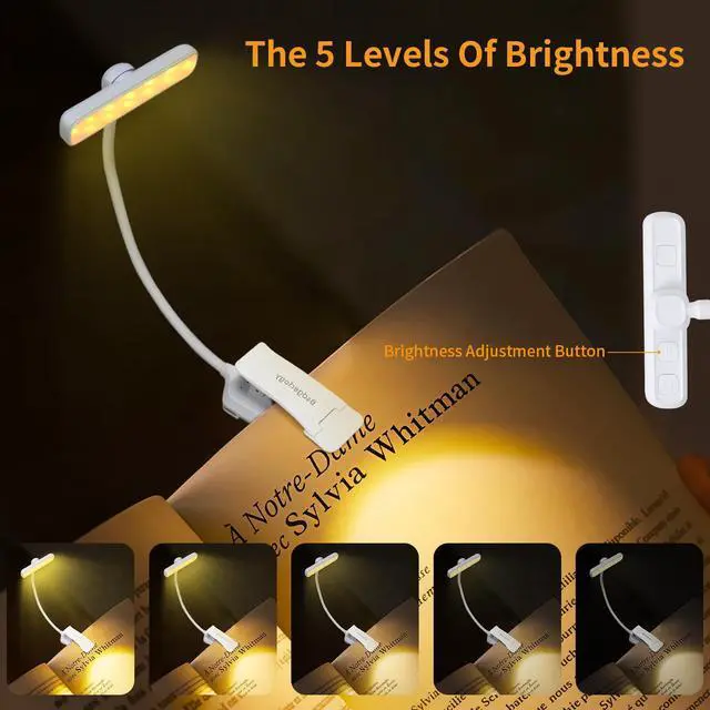 Alt view image 2 of 6 - 24 Led Rechargeable Book Light For Reading In Bed-Eye Caring 3 Color Temperatures,80 Hrs Runtime Lightweight Clip-On Lamp, Perfect For Kids, Book Lovers, And Student Gifts (White, Rotating)