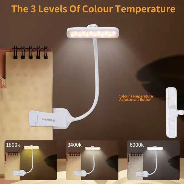 Alt view image 3 of 6 - 24 Led Rechargeable Book Light For Reading In Bed-Eye Caring 3 Color Temperatures,80 Hrs Runtime Lightweight Clip-On Lamp, Perfect For Kids, Book Lovers, And Student Gifts (White, Rotating)