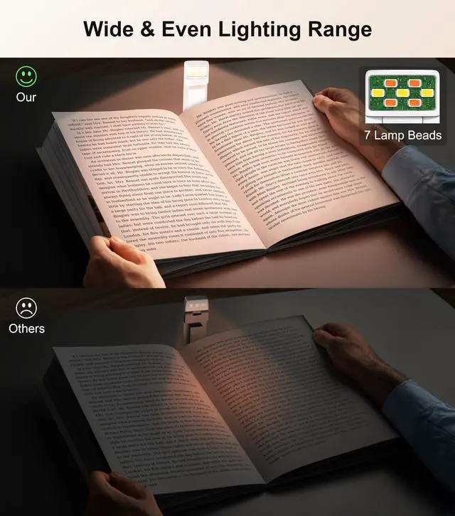 Alt view image 5 of 7 - Book Light Rechargeable, Clip on LED Reading Light for Books in Bed | Eye Caring 3-Color & 5-Brightness, Stepless Dimming, Long Lasting, Compact Size Flexible Book Lamp for Bookworms