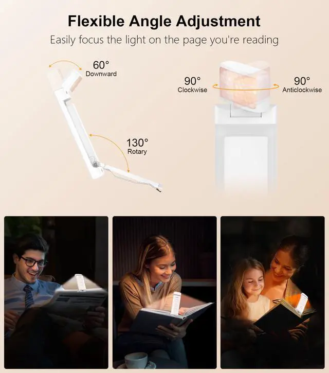Alt view image 6 of 7 - Book Light Rechargeable, Clip on LED Reading Light for Books in Bed | Eye Caring 3-Color & 5-Brightness, Stepless Dimming, Long Lasting, Compact Size Flexible Book Lamp for Bookworms