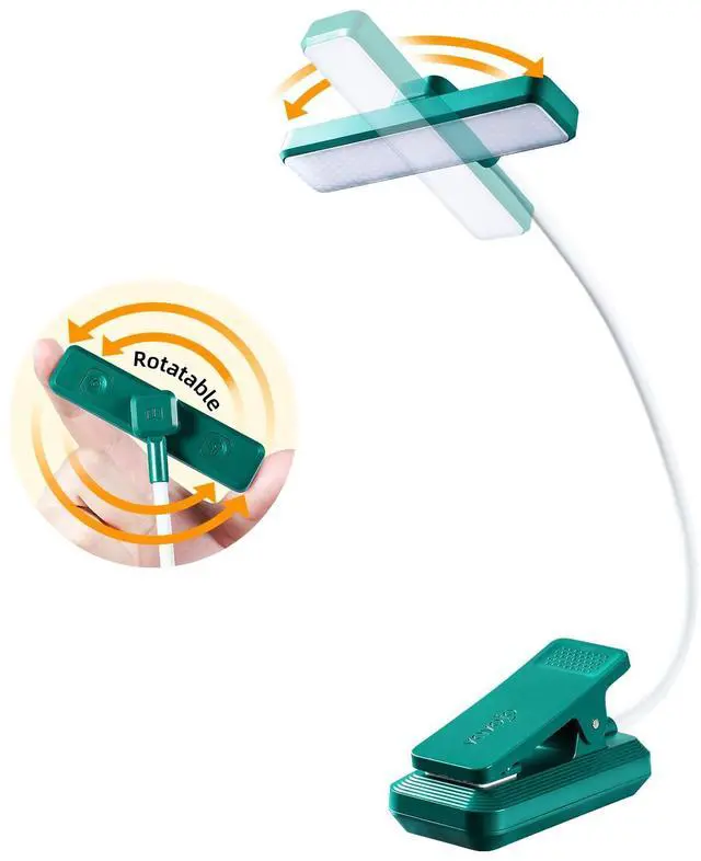 Main image of 24 LEDs Rotatable Book Light, Rechargeable Clip Reading Lamp, Green | 3 color temps, 9 dimmable levels, flicker free eye care, 120hrs runtime, lightweight clip on for night reading & bookworms