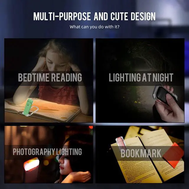 Alt view image 4 of 7 - Portable USB Rechargeable LED Clip-on Book Light for Eye-Protection, 3 Brightness Adjustable Dimmable Bookmark Light for Reading in Bed (Black)