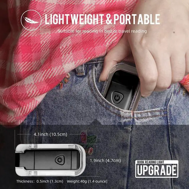 Alt view image 7 of 7 - Portable USB Rechargeable LED Clip-on Book Light for Eye-Protection, 3 Brightness Adjustable Dimmable Bookmark Light for Reading in Bed (Black)