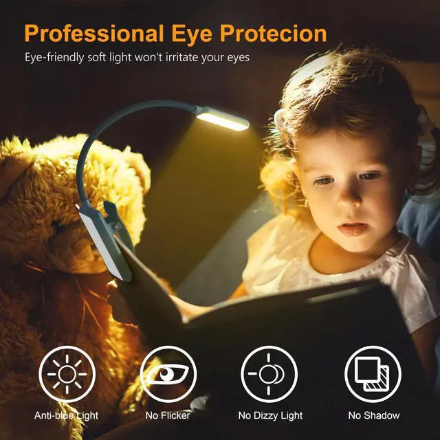 Alt view image 2 of 7 - 9 LED Rechargeable Book Light for Reading in Bed | Eye Caring 3 Color Temps,Stepless Dimming Brightness,80 Hrs Runtime Small Lightweight Clip On Book Reading Light-Pacific Blue